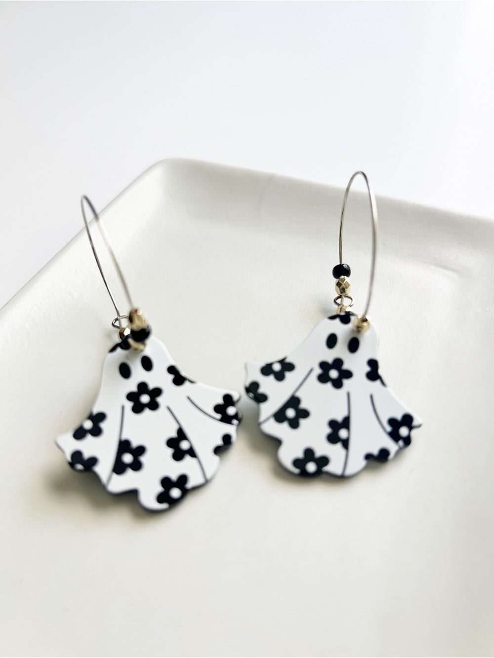 Floral Ghost Earrings in White and Black